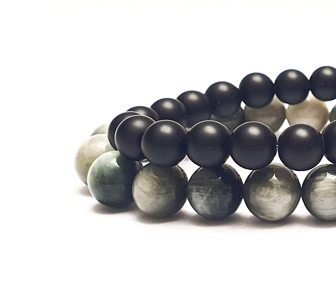 10mm Eagle eye and Matte black onyx bundle bracelet - Gems & stones ph