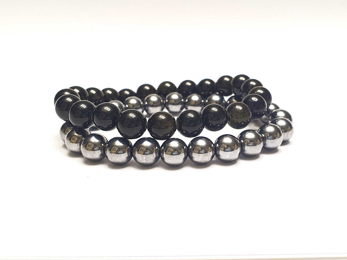 8mm terahertz and obsidian gold sheen bundle bracelet - Gems & stones ph