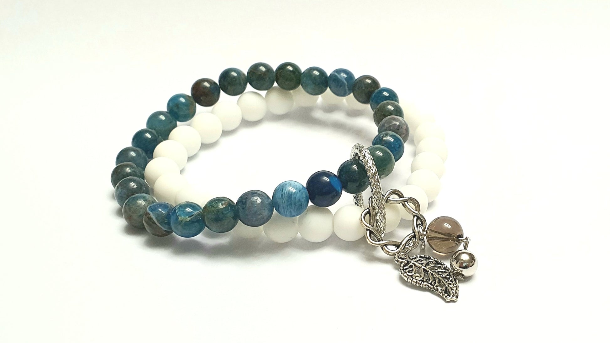 apatite and white onyx double layer combination bracelet - Gems & stones ph