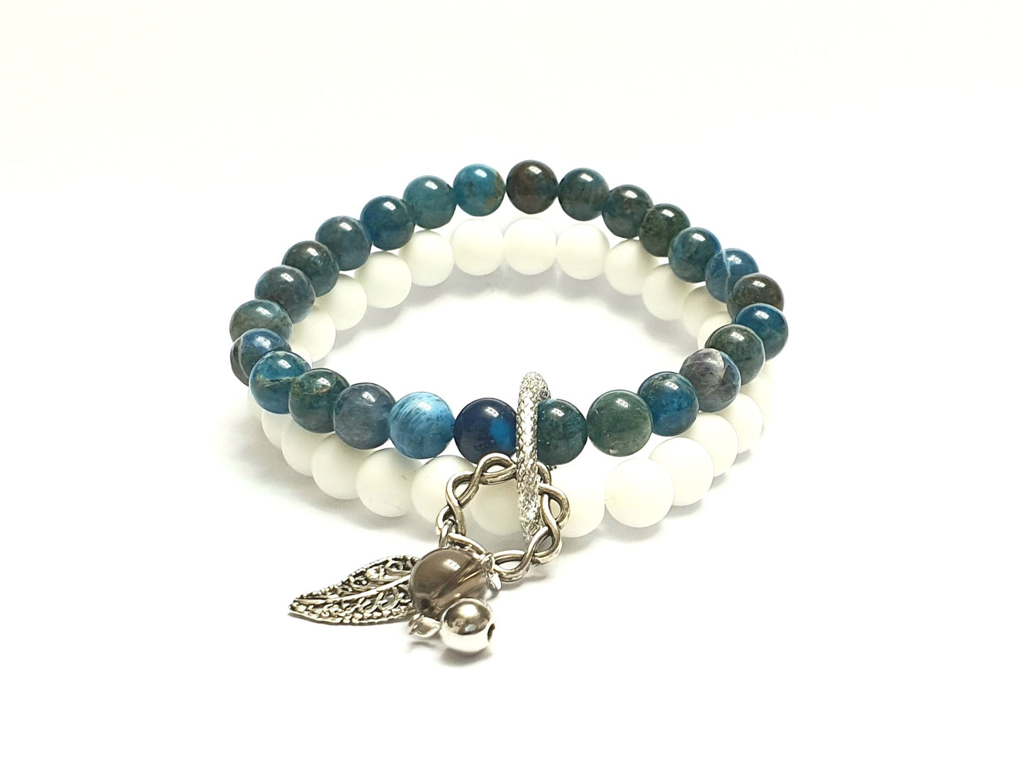 apatite and white onyx double layer combination bracelet - Gems & stones ph