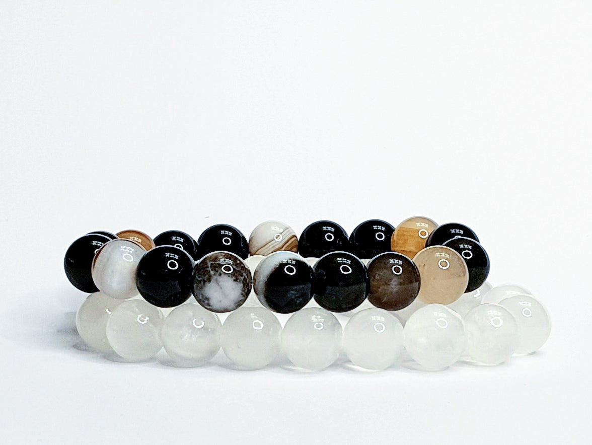 10mm Botswana agate and selenite bundle bracelet - Gems & stones ph