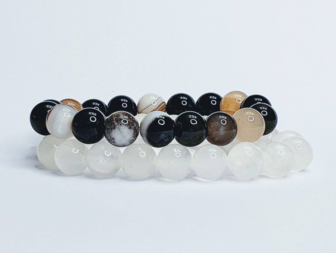 10mm Botswana agate and selenite bundle bracelet - Gems & stones ph