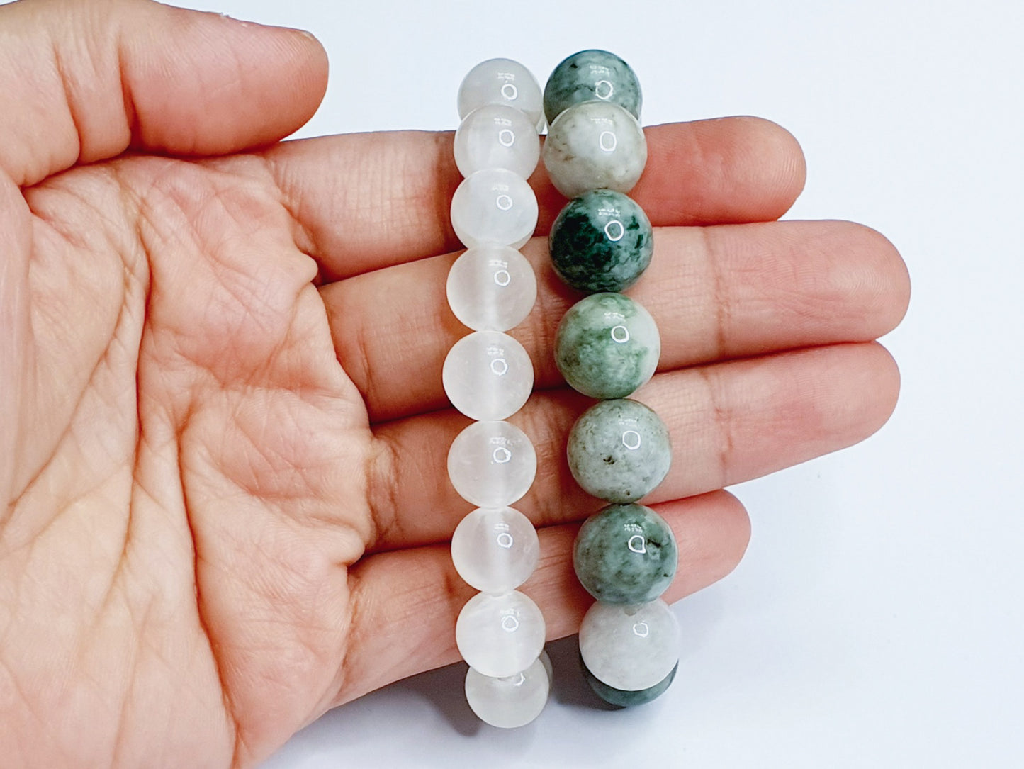 12mm burma jade, 10mm selenite bundle bracelet - Gems & stones ph