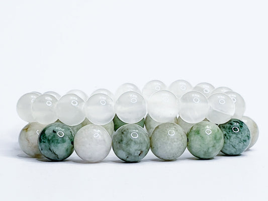 12mm burma jade, 10mm selenite bundle bracelet - Gems & stones ph