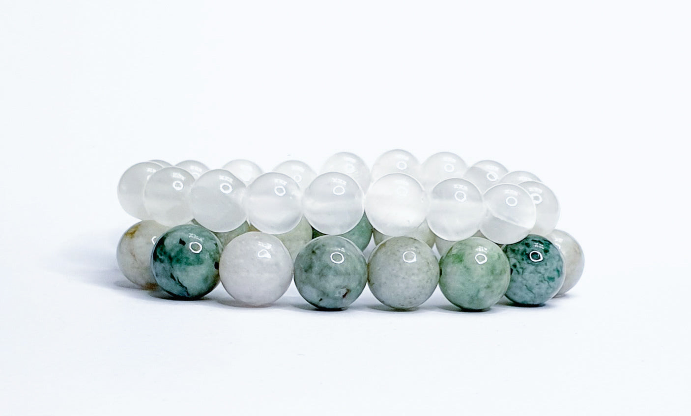 12mm burma jade, 10mm selenite bundle bracelet - Gems & stones ph