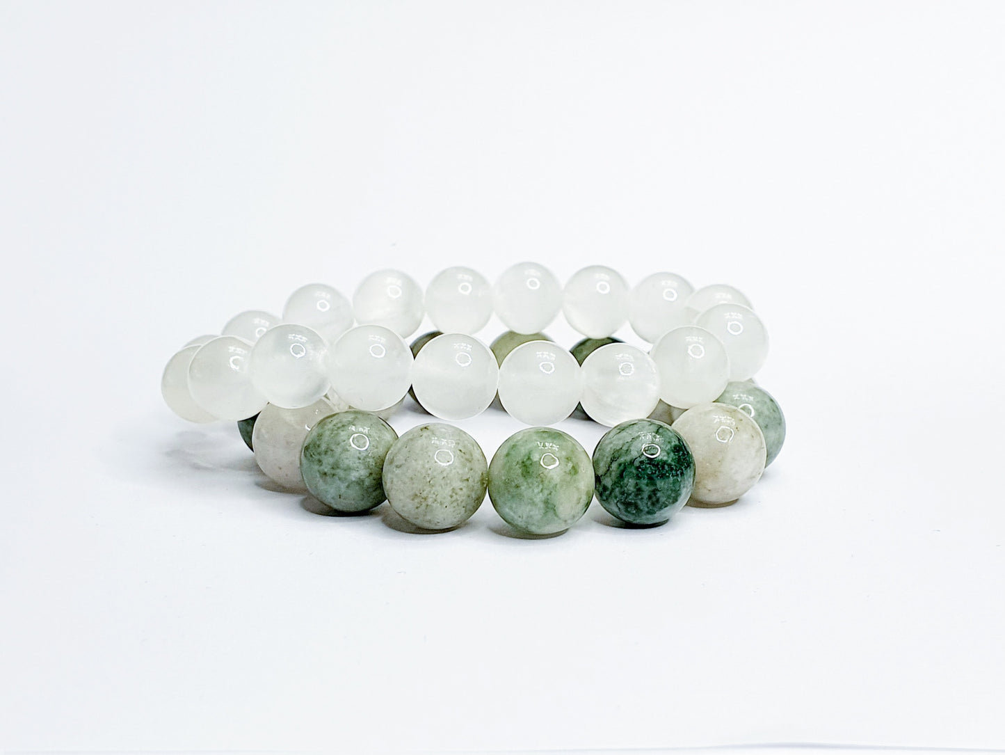 12mm burma jade, 10mm selenite bundle bracelet - Gems & stones ph