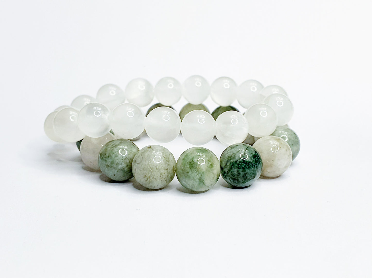 12mm burma jade, 10mm selenite bundle bracelet - Gems & stones ph