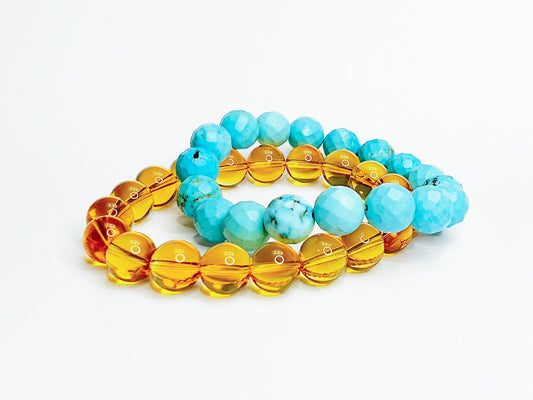 10MM Citrine and faceted turquoise bundle bracelet (health) - Gems & stones ph
