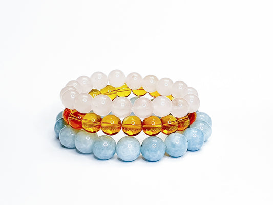 rose quartz, citrine, aquamarine bundle bracelet - Gems & stones ph