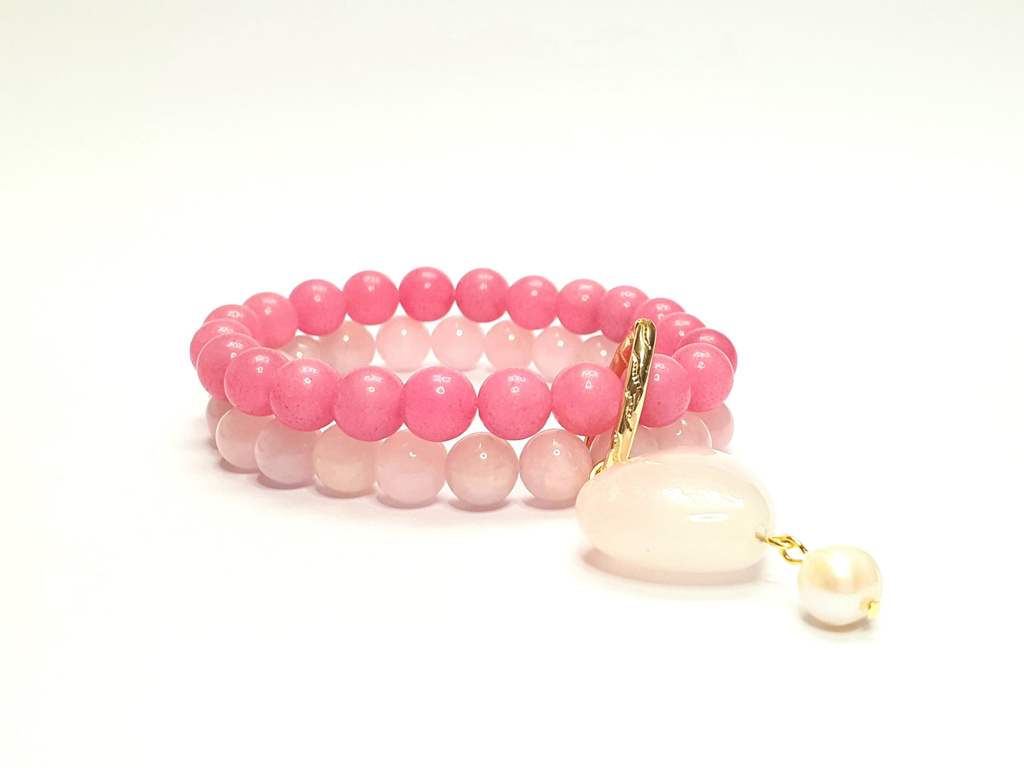 Rose quartz and chalcedony double layer combination bracelet - Gems & stones ph