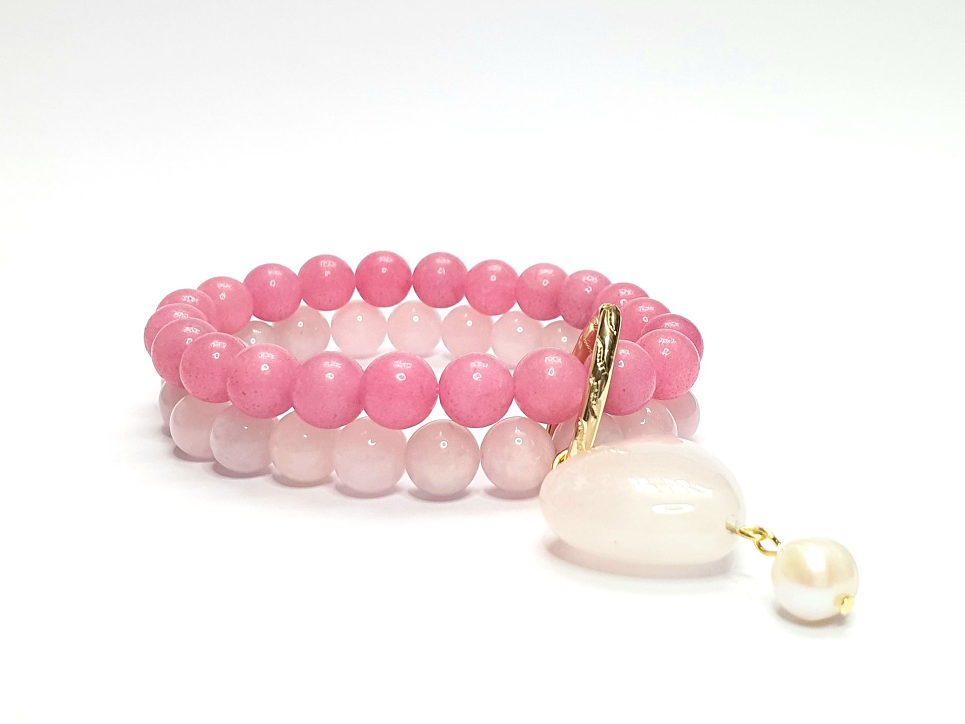 Rose quartz and chalcedony double layer combination bracelet - Gems & stones ph