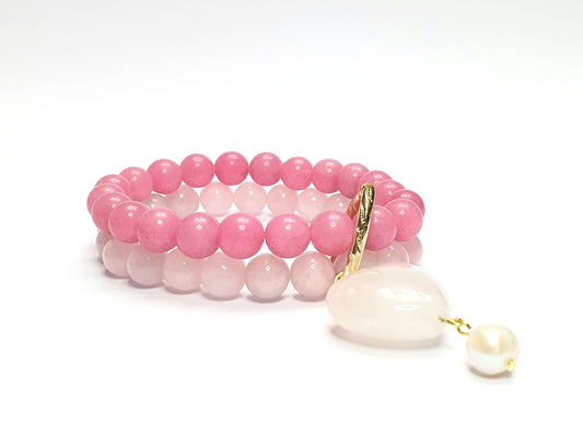 Rose quartz and chalcedony double layer combination bracelet - Gems & stones ph