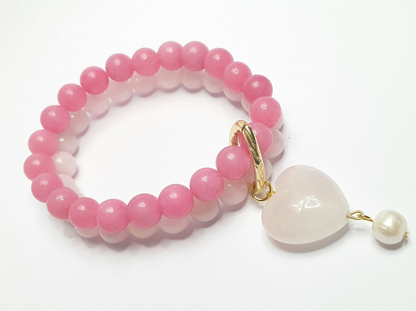 Rose quartz and chalcedony double layer combination bracelet - Gems & stones ph