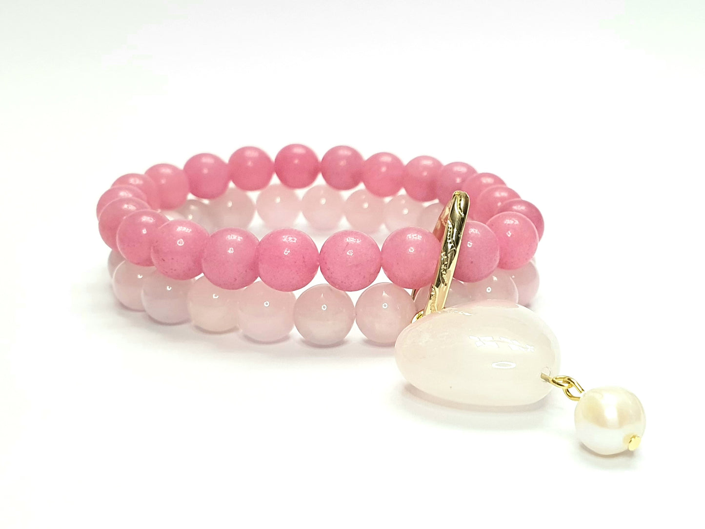 Rose quartz and chalcedony double layer combination bracelet - Gems & stones ph