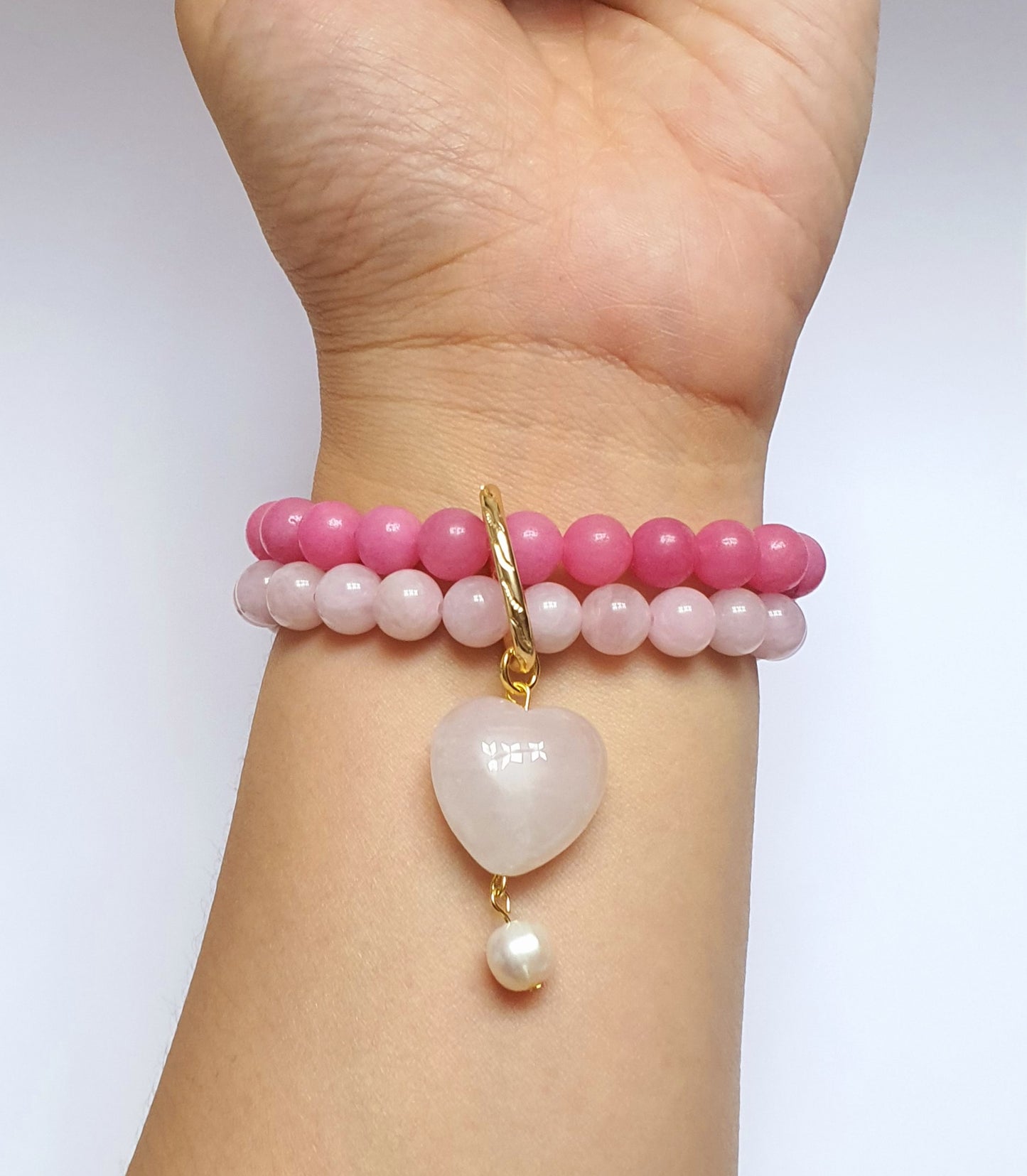 Rose quartz and chalcedony double layer combination bracelet - Gems & stones ph