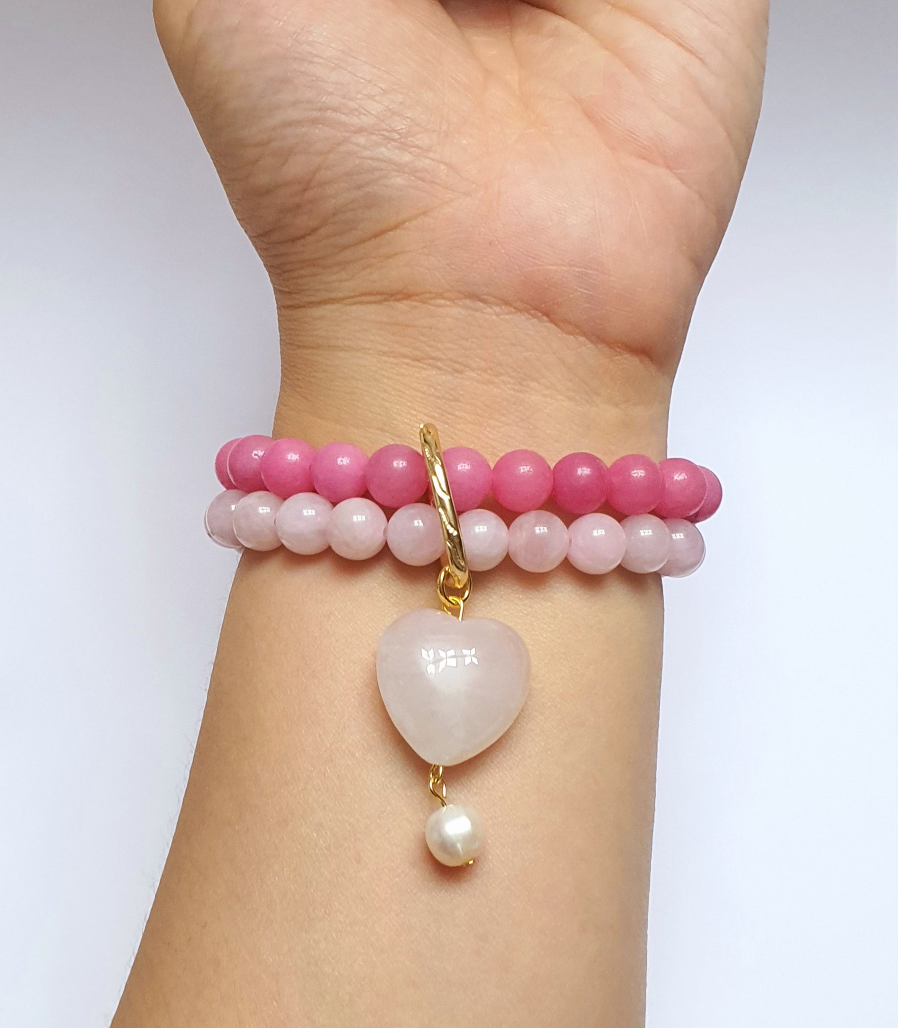 Rose quartz and chalcedony double layer combination bracelet - Gems & stones ph