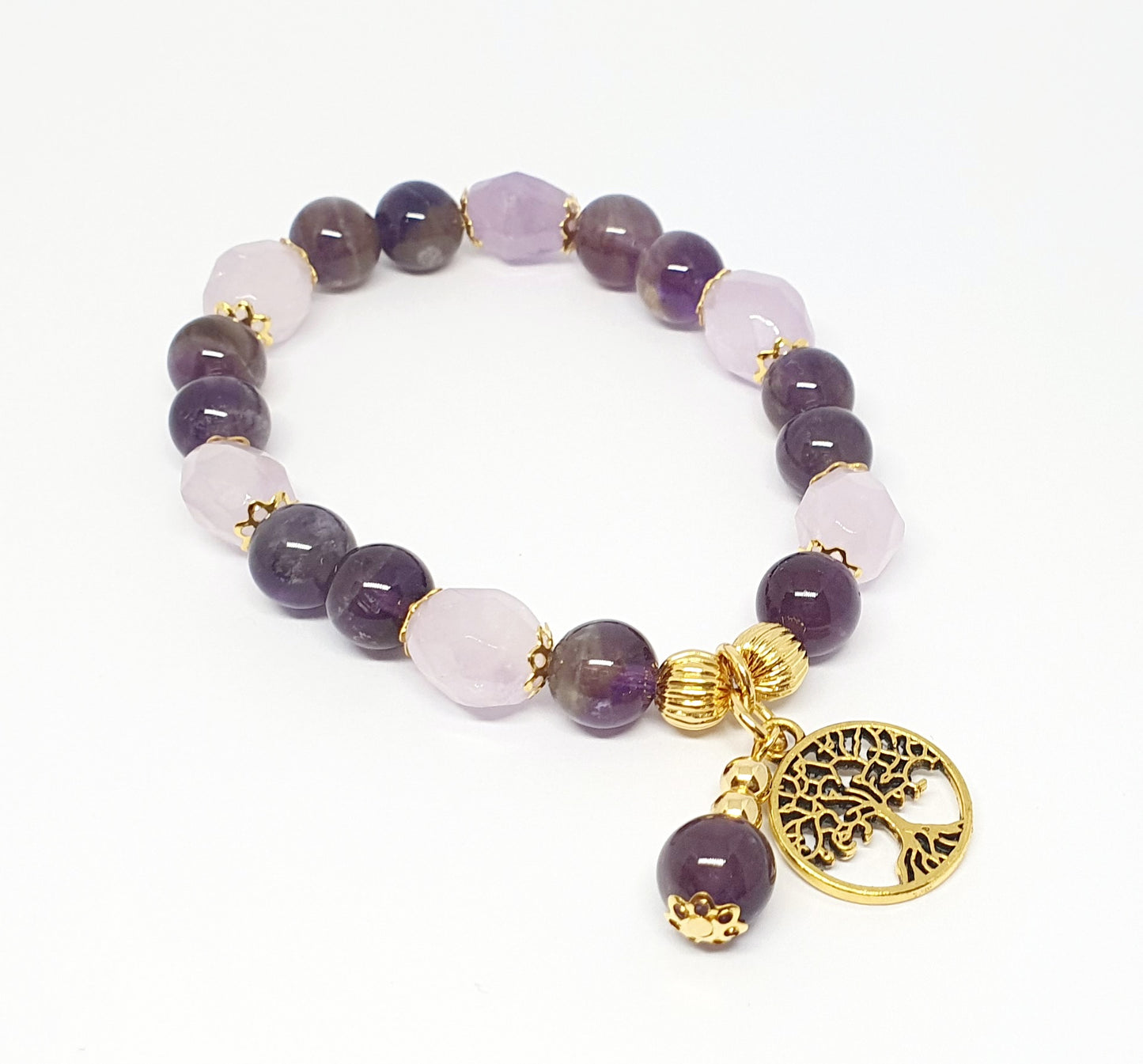 Light and Dark Amethyst with tree of life gemstone bracelet - Gems & stones ph
