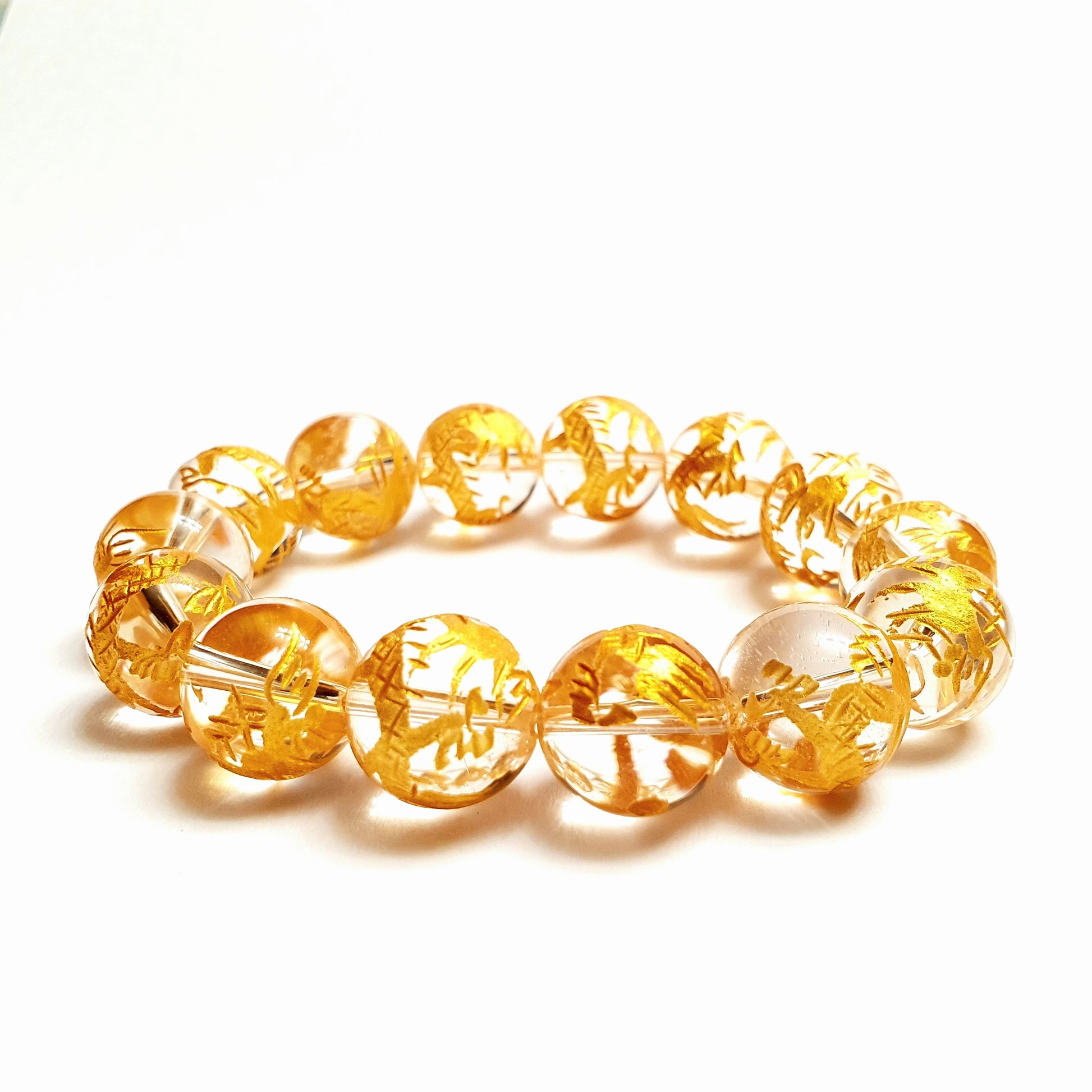 High grade clear quartz etched with dragon gemstone bracelet - Gems & stones ph