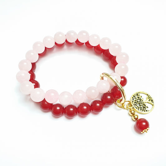 Rose quartz and ruby quartz double layer gemstone bracelet - Gems & stones ph