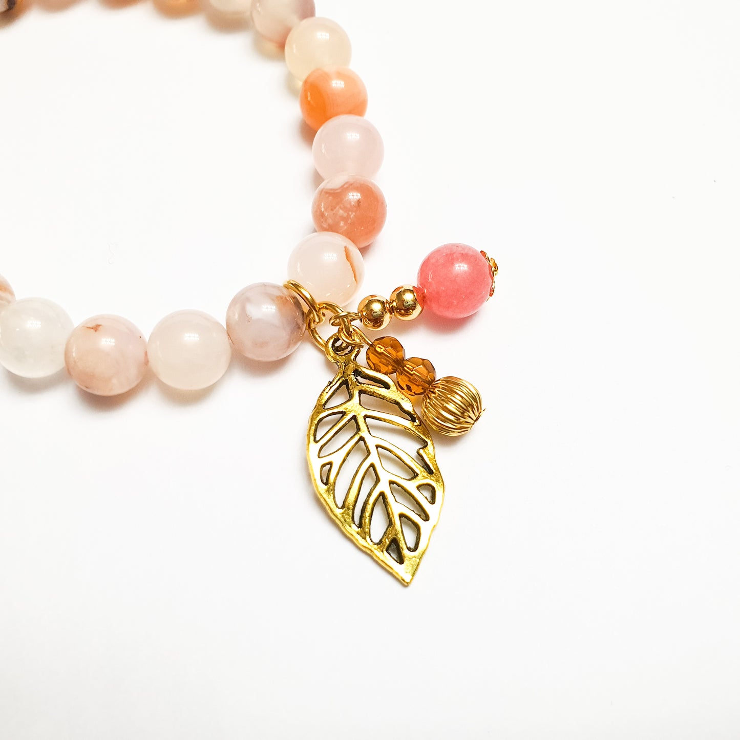 Sakura agate with leaf accent gemstone bracelet - Gems & stones ph