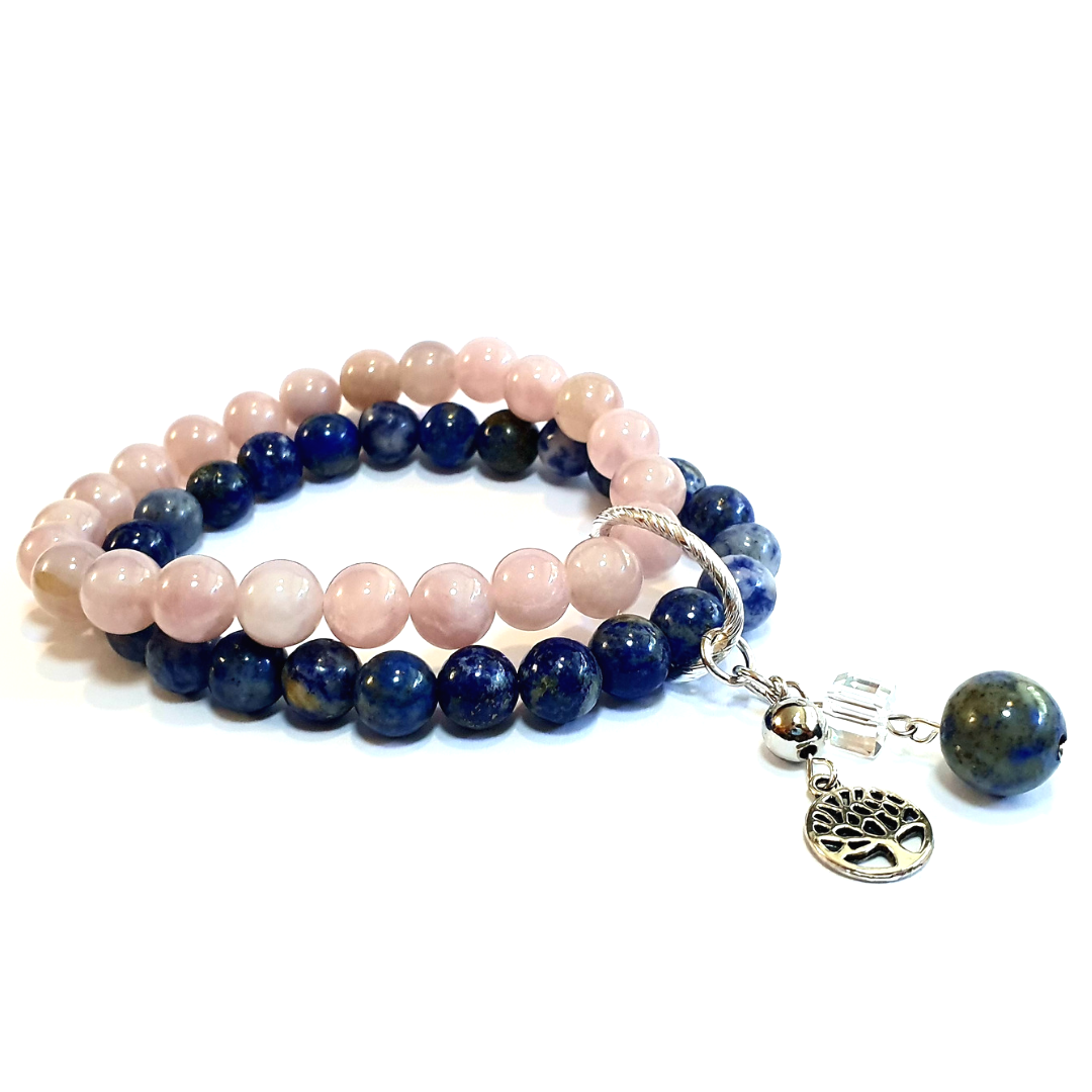 Rose quartz and lapis lazuli double layer combination bracelet - Gems & stones ph