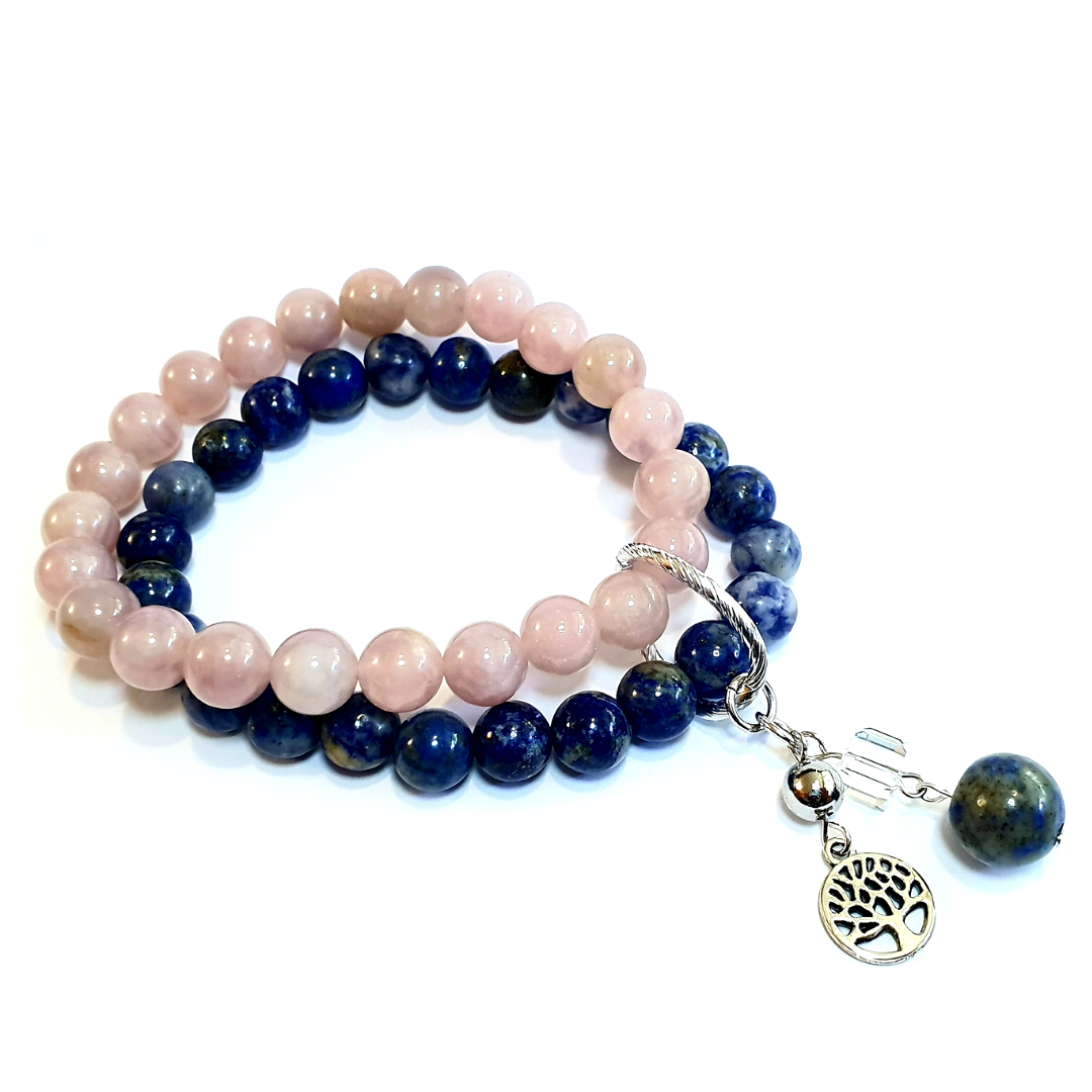 Rose quartz and lapis lazuli double layer combination bracelet - Gems & stones ph