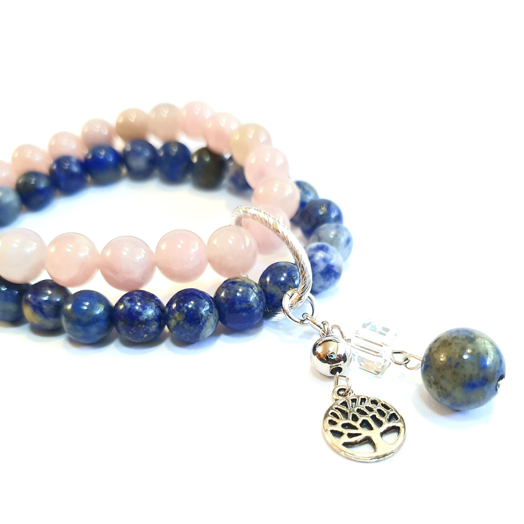 Rose quartz and lapis lazuli double layer combination bracelet - Gems & stones ph