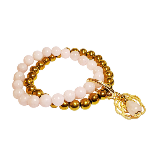Rose Quartz and Hematite double layer combination bracelet - Gems & stones ph