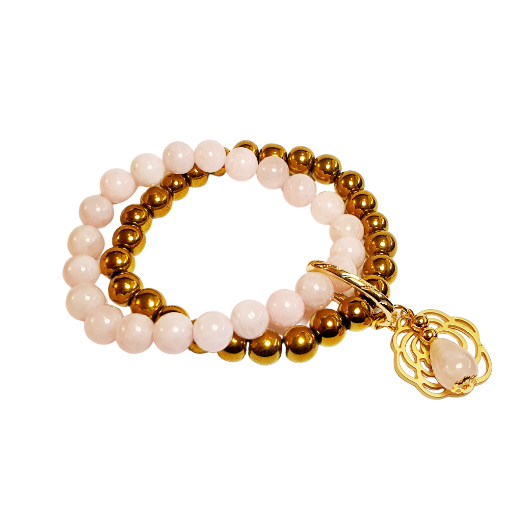 Rose Quartz and Hematite double layer combination bracelet - Gems & stones ph