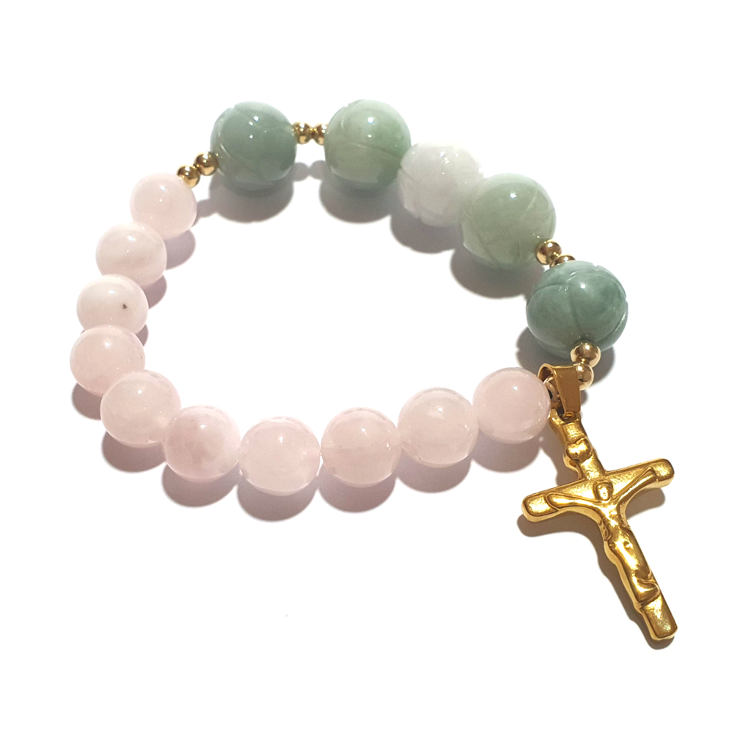 Rose Quartz and lotus jade rosary bracelet in 10K spacers and stainles Gems stones ph