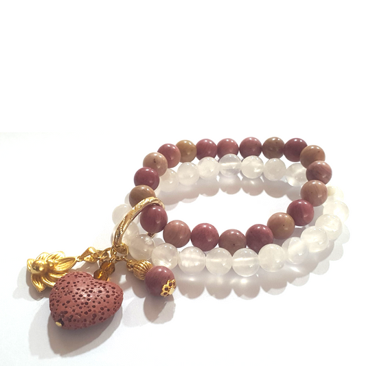 Selenite and rose grain wood two layer combination bracelet - Gems & stones ph