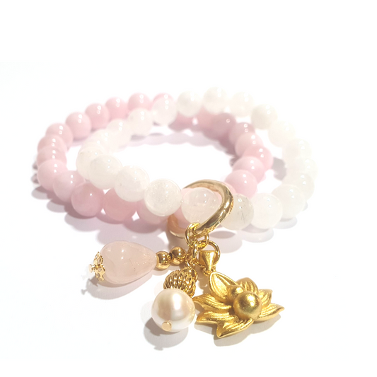 Madagascar Rose quartz and rainbow moonstone double layer combination bracelet - Gems & stones ph