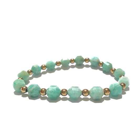 Hexagon Amazonite and hematite gemstone bracelet