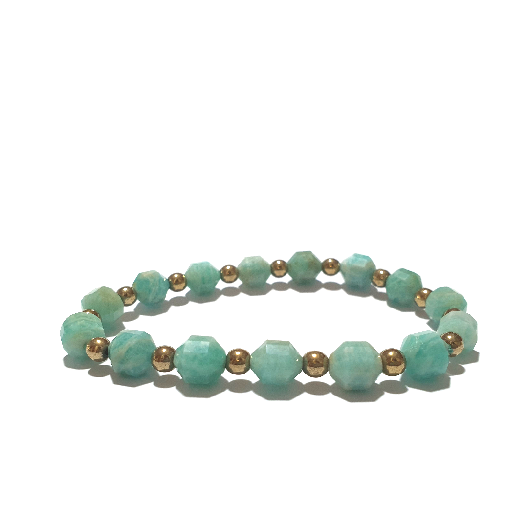 Hexagon Amazonite and hematite gemstone bracelet