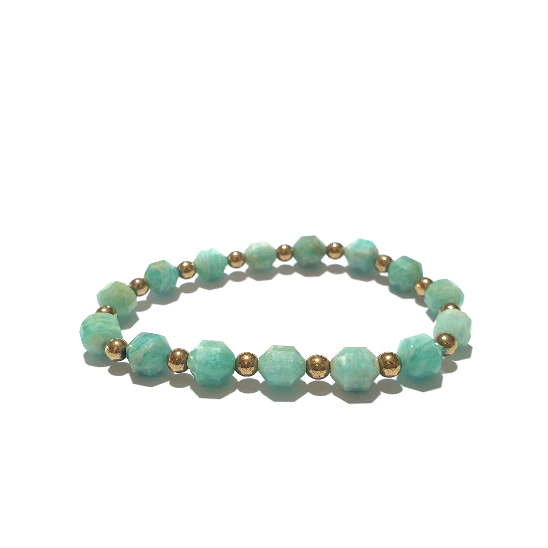 Hexagon Amazonite and hematite gemstone bracelet