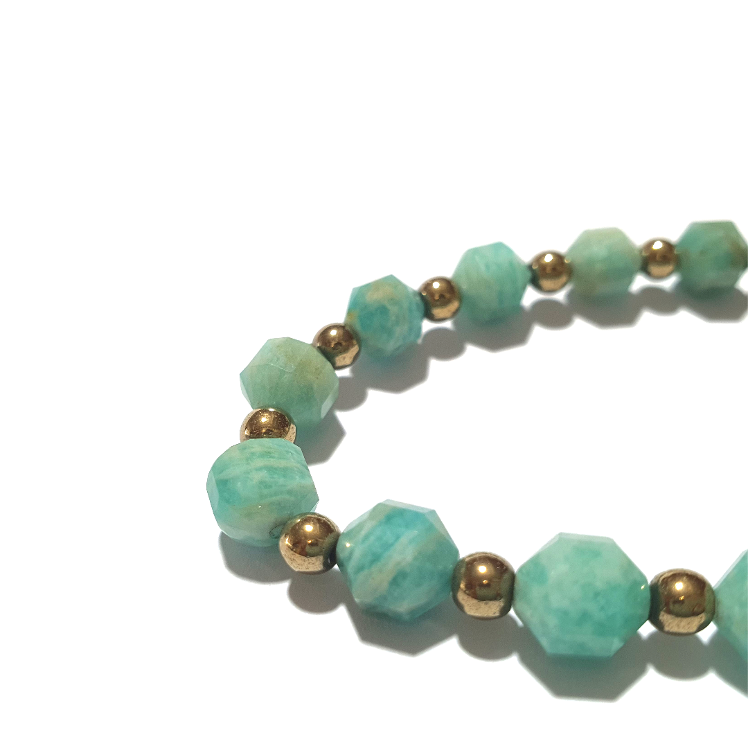 Hexagon Amazonite and hematite gemstone bracelet