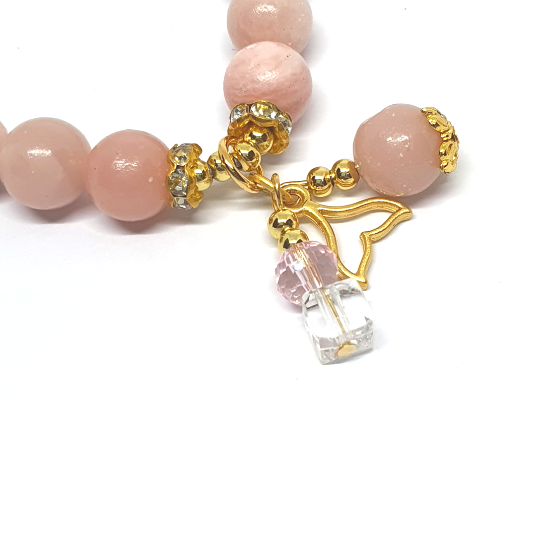 High quality Pink opal and White Moonstone with mermaid's tail charm