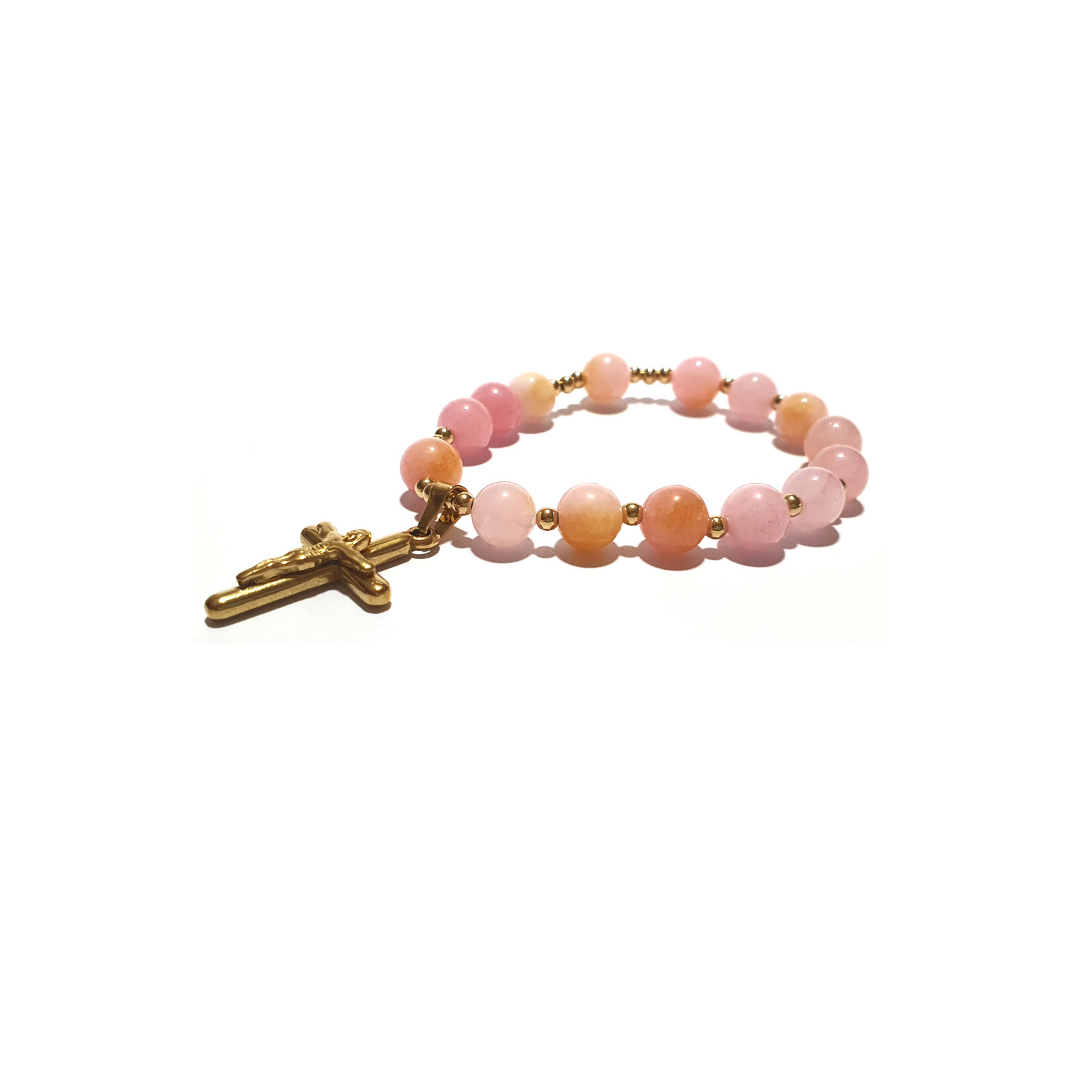 8mm Chalcedony Rosary bracelet in 10K spacers and stainless Cross - Gems & stones ph