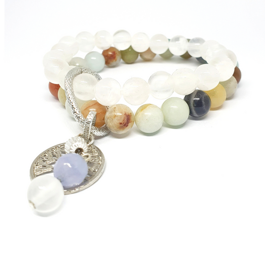 amazonite and selenite two layer combination bracelet - Gems & stones ph