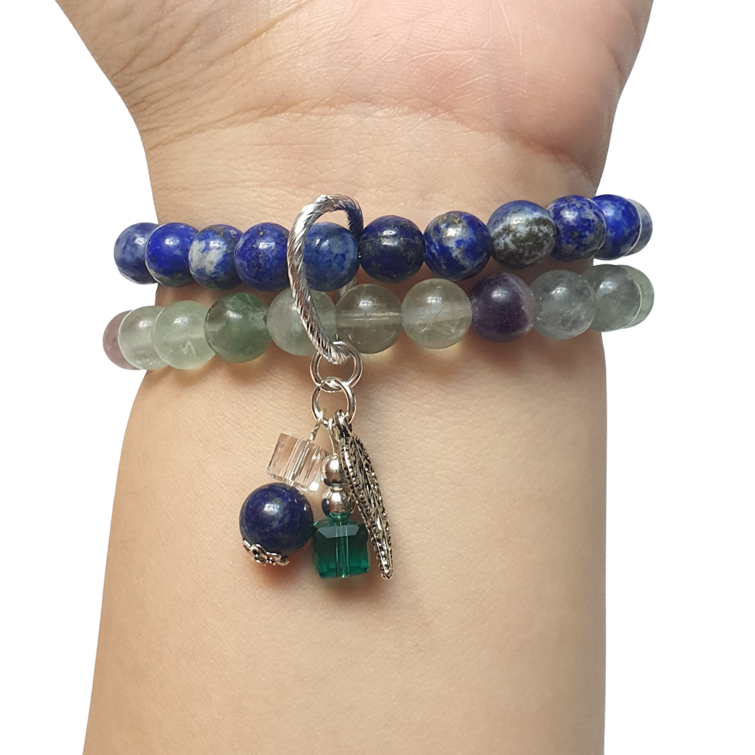 Flourite and Lapis Lazuli double layer combination bracelet (wisdom) - Gems & stones ph