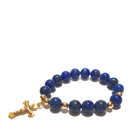 Lapis Lazuli rosary bracelet in 10K spacers and stainless Cross - Gems & stones ph