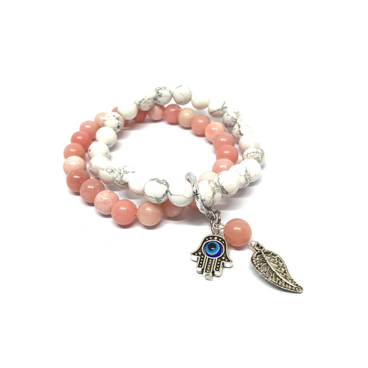 Pink opal and Howlite double layer