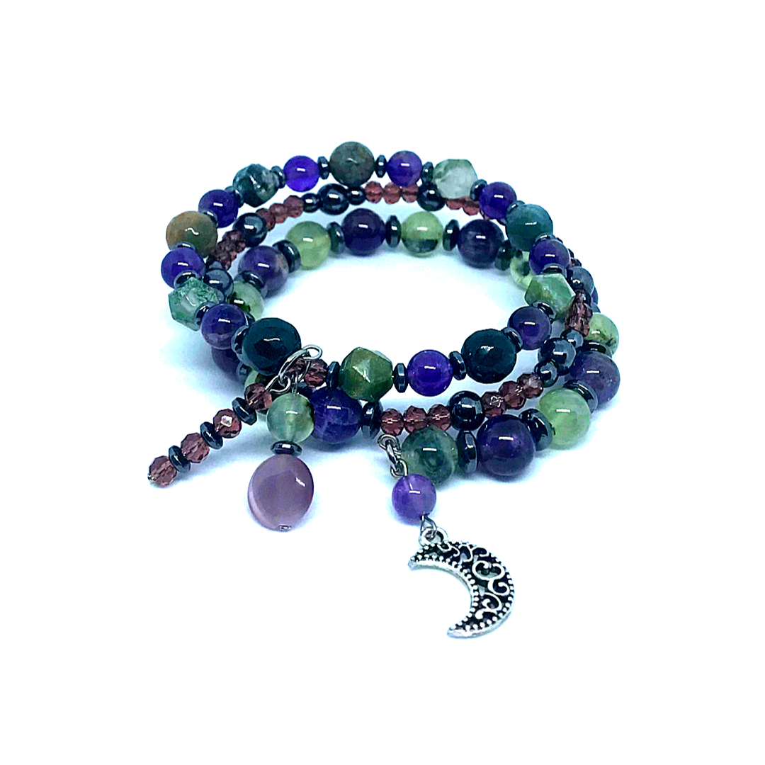 Prehnite, Amethyst, Fancy Agate Rolled Bracelet