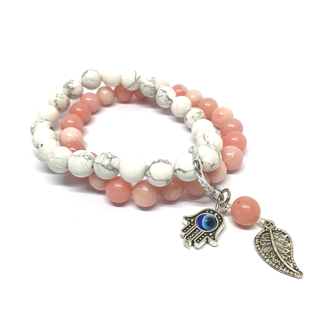 Pink opal and Howlite double layer