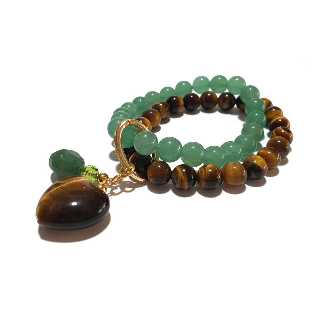 Aventurine and tiger's eye double layer gemstone bracelet