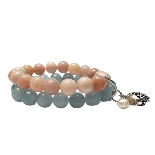 Pink opal and Aquamarine double layer combination bracelet - Gems & stones ph