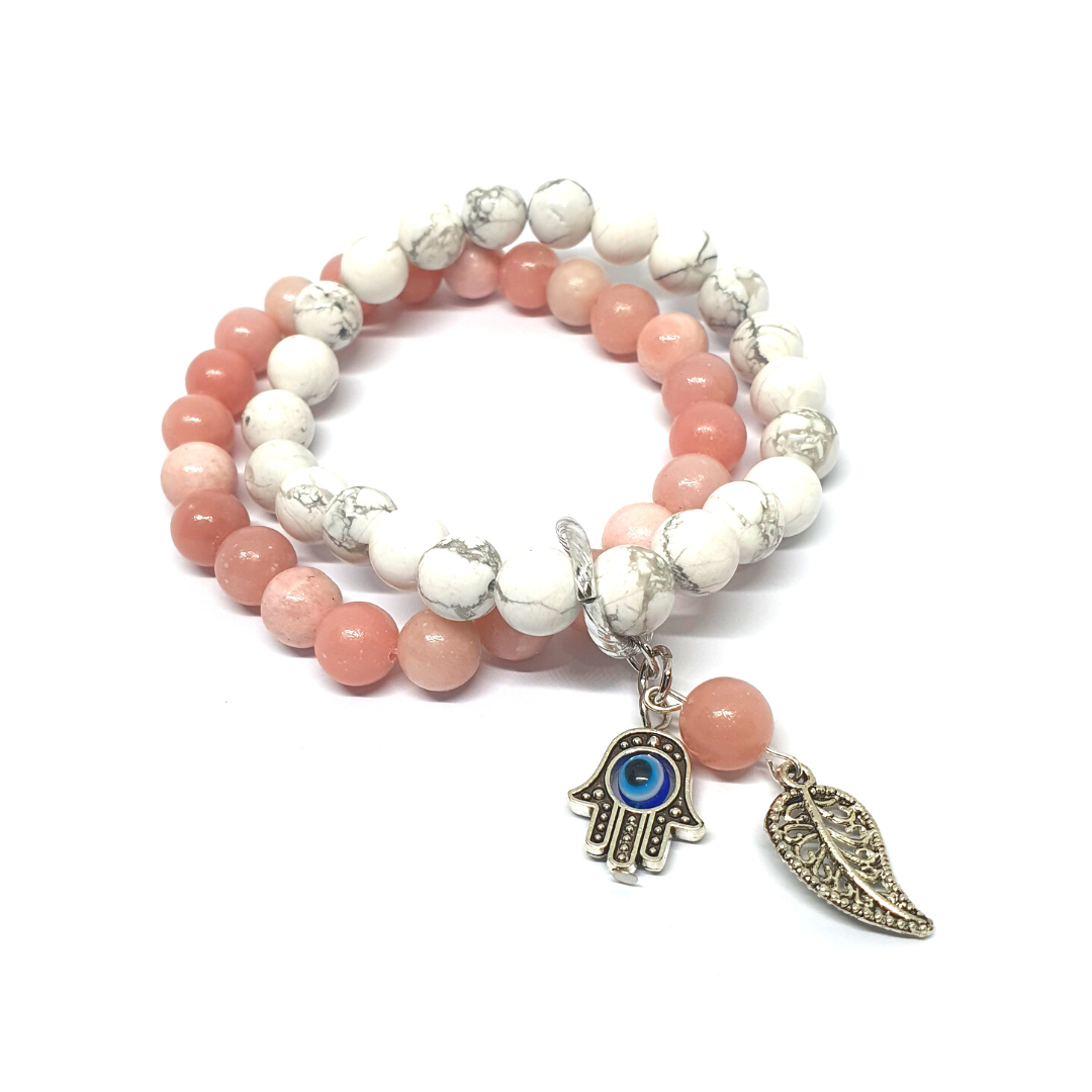 Pink opal and Howlite double layer