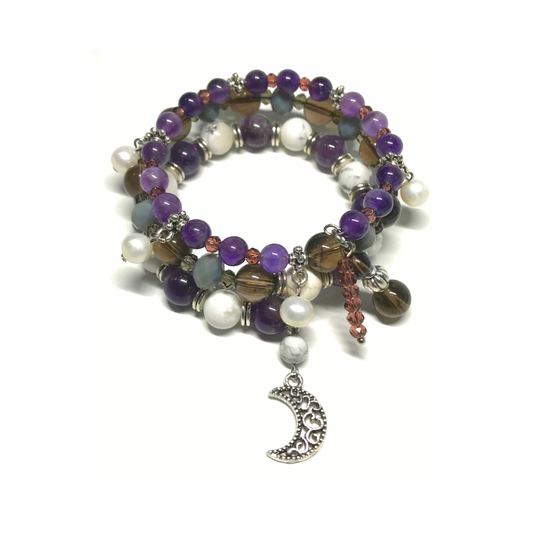 Amethyst, Howlite, Smokey Quartz, Freshwater Pearl Rolled Bracelet