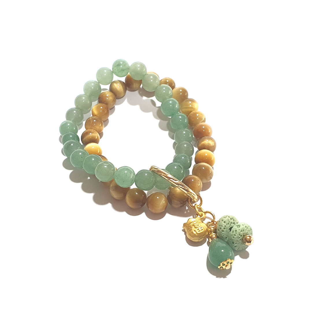 Golden tiger's eye and aventurine double layer bracelet - Gems & stones ph