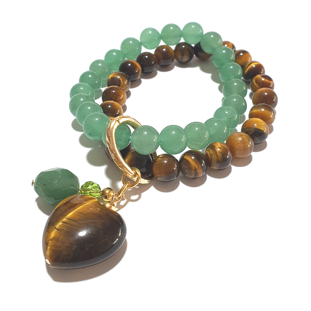 Aventurine and tiger's eye double layer gemstone bracelet